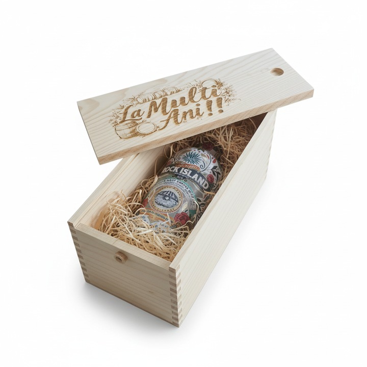 Pachet Cadou Whisky Rock Island Tequila Cask Edition Island Blended Malt 48% in Cutie de Lemn Personalizata 0.7L