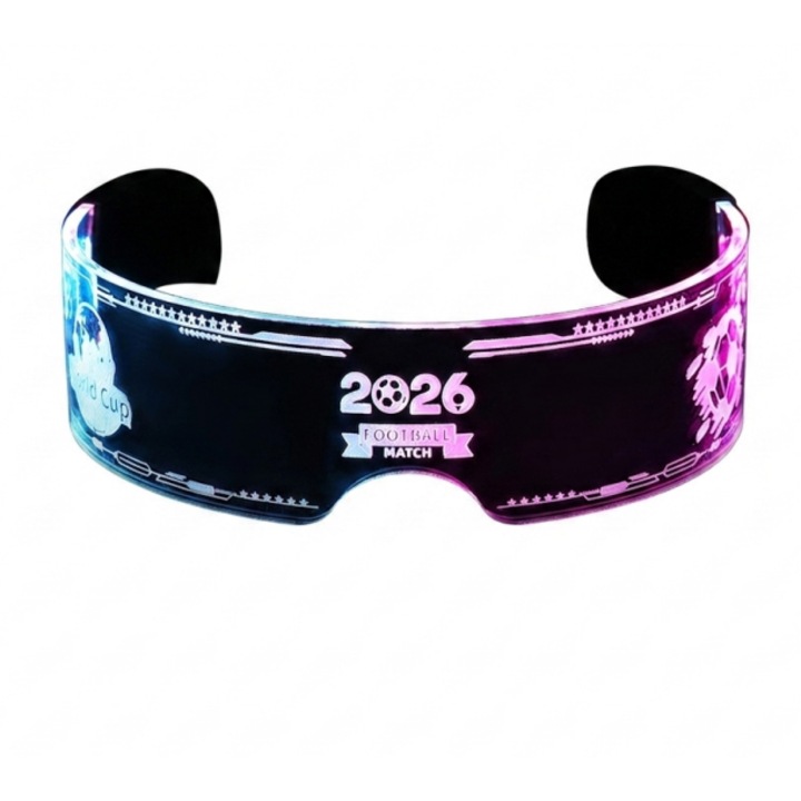 Ochelari luminosi pentru Cupa Mondiala 2026, design cyberpunk, 12 moduri de iluminare, multicolor, 14.5x4.2x17cm