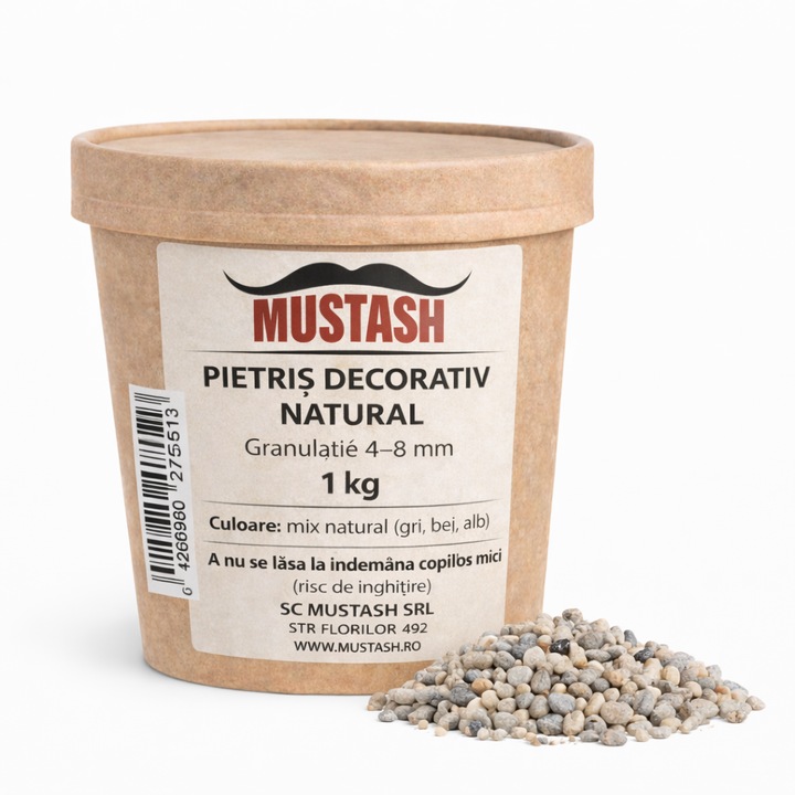 Pietris decorativ natural, Mustash, 4-8 mm, mix gri, 1 kg