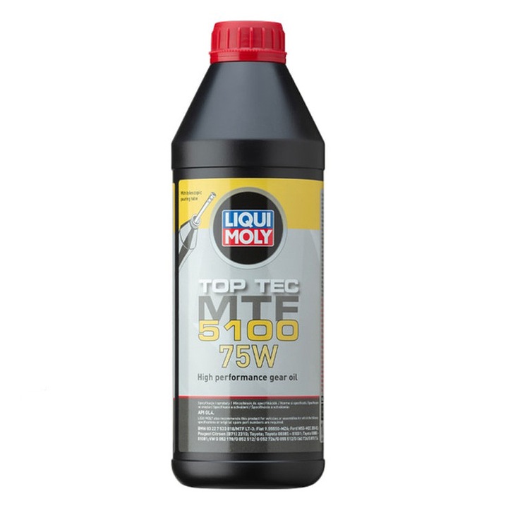 Ulei cutie viteze manuala LIQUI MOLY Top Tec MTF 5100 75W 1L, ulei transmisie DSG si manuala, BMW MTF LT-3, VW G052, Ford WSS-M2C200-D2