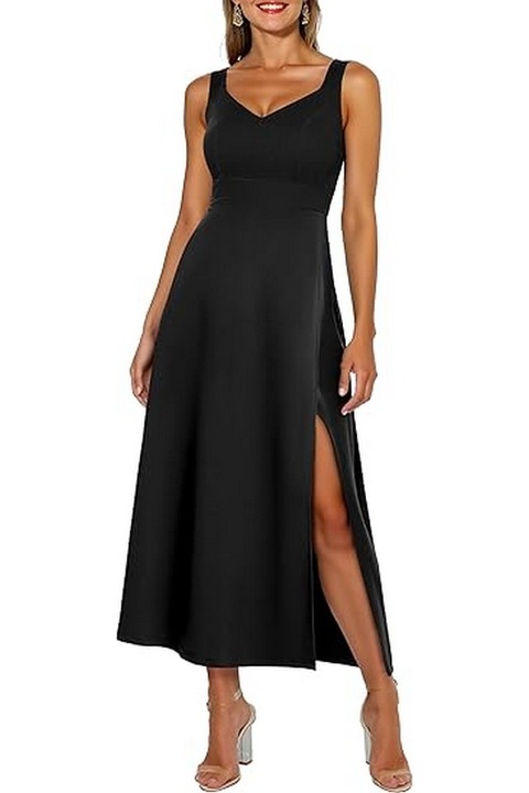 Rochie de seara lunga, eleganta, cu decolteu in V pentru femei, negru, marime M, Bbonlinedress