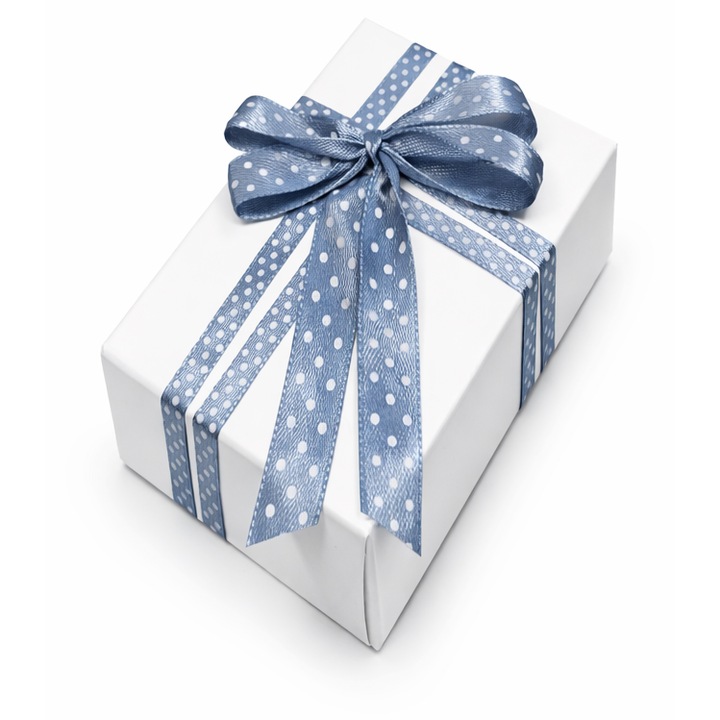Cutie pentru cadou - Nicas - Cutie carton alb cu fundita gri cu buline - 6X9.5X2.9cm - tip M