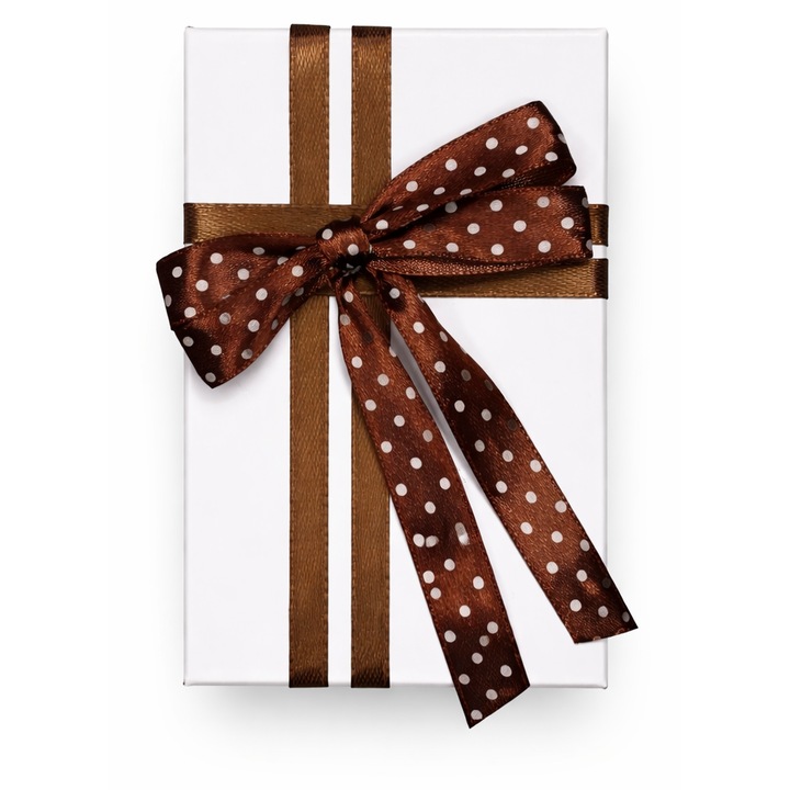 Cutie pentru cadou - Nicas - Cutie carton alb cu fundita maro - 6X9.5X2.9cm - tip M