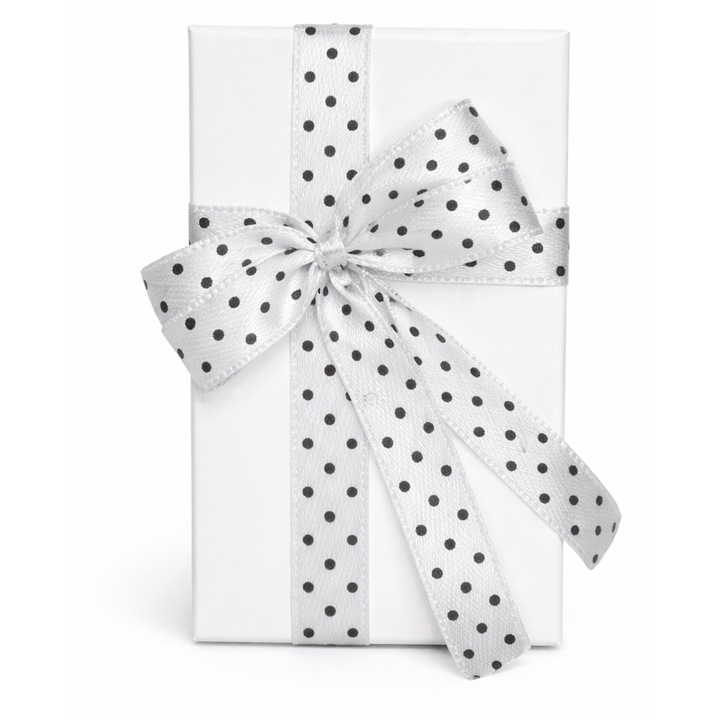 Cutie pentru cadou - Nicas - Cutie carton alb cu fundita alba cu buline negre - 6X9.5X2.9cm - tip M