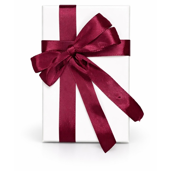 Cutie pentru cadou - Nicas - Cutie carton alb cu fundita visinie - 6X9.5X2.9cm - tip M