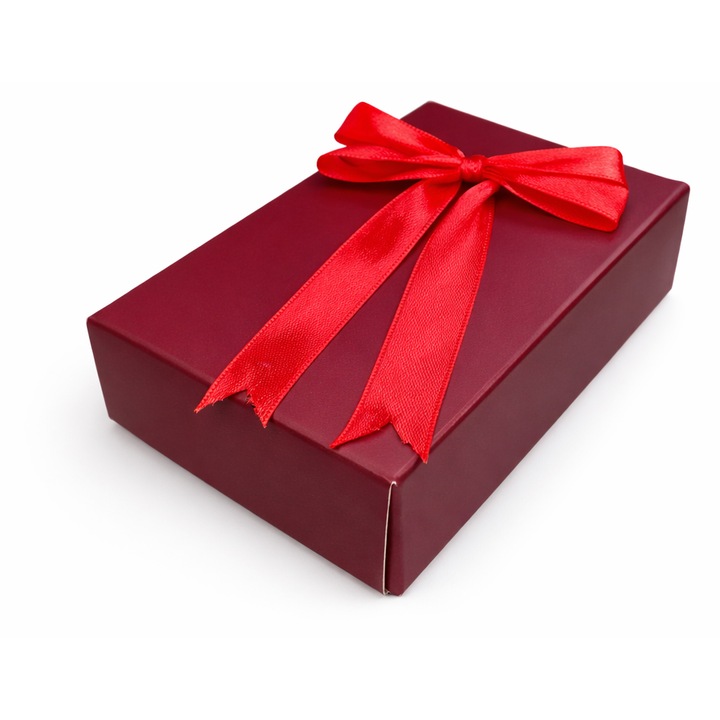Cutie pentru cadou - Nicas - Cutie carton visiniu cu fundita rosie - 6X9.5X2.9cm - tip M