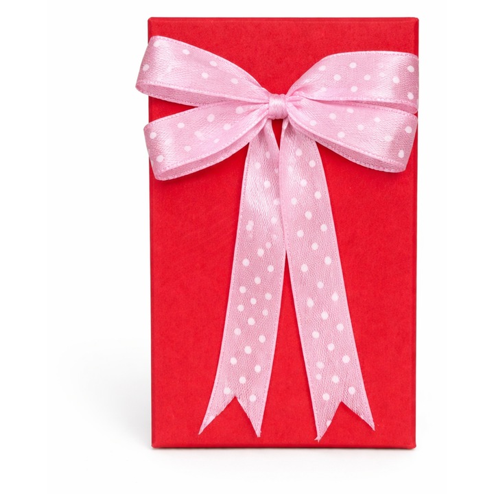 Cutie pentru cadou - Nicas - Cutie carton rosu cu fundita roz cu buline - 6X9.5X2.9cm - tip M