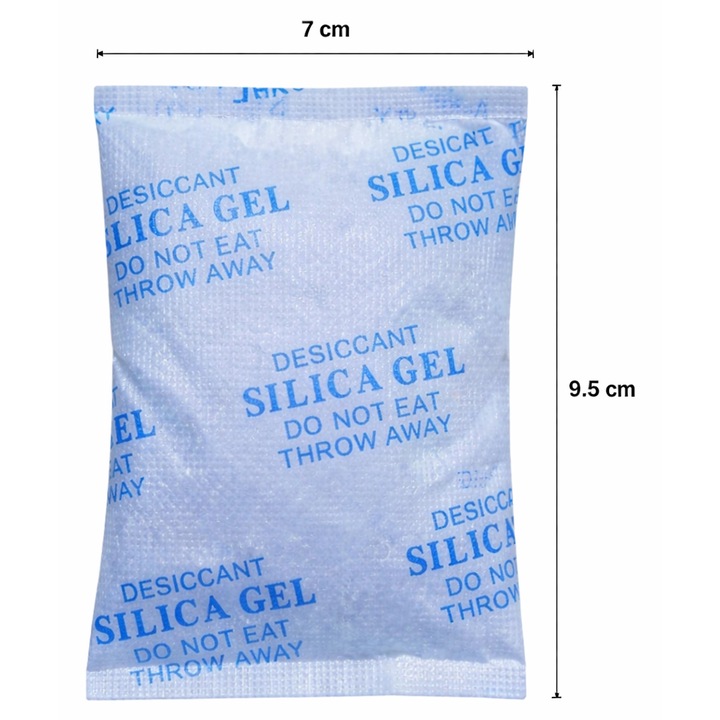 Silicagel 25 g set 50 plicuri, pliculete absorbante umiditate pentru depozitare, transport, electronice, textile, incaltaminte, 7 x 9, 5 cm