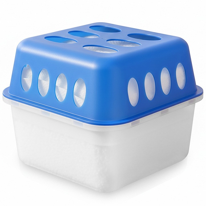 Szobai páramentesítő utántöltőkkel, Home Styling Collection, Klasszikus, 750 ml, 13.5x13.5x11.5 cm, Műanyag, Átlátszó kék, 2 x 400 G Kalcium-klorid, Eltávolítja a penészt, szagokat, páralecsapódást, Ideális fürdőszobába, lakókocsiba, Prémium légtisztaság