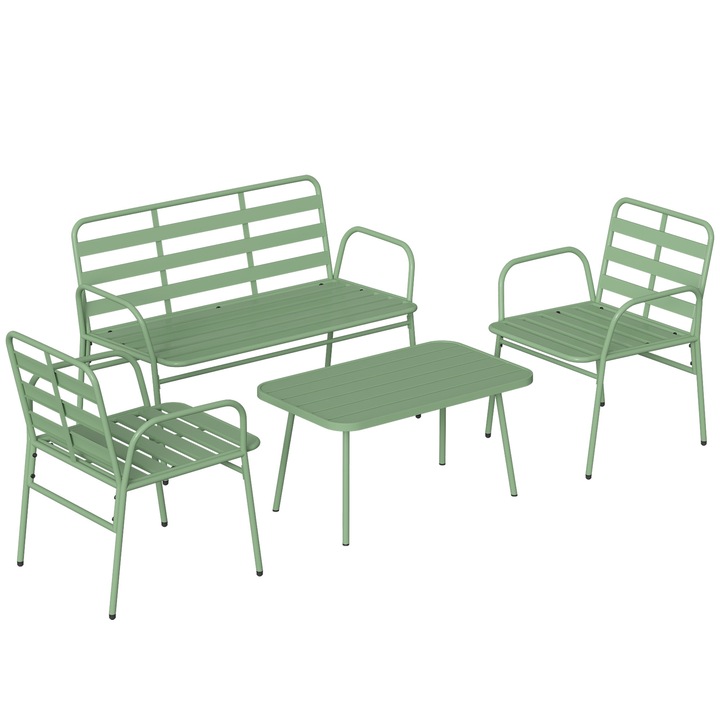 Set Mobilier de Gradina, Outsunny, Otel, Metal, 112 x 60 x 75 cm, Verde