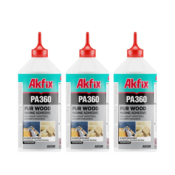 Set 3 bucăți adeziv poliuretanic Akfix 560 gr, rezistent la umiditate D4, vascozitate scăzută, 750 ml