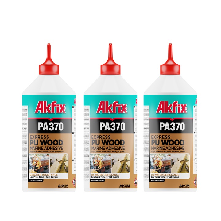 Set 3 bucăți adeziv poliuretanic pentru lemn, Akfix, rezistent la umiditate, 560 gr, 750 ml
