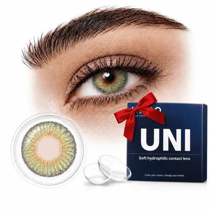 Lentile de contact colorate, Gri-Verde Radiant, 365 Purtari, Cosmetice, Fara dioptrii, Seria UNI ONE 5, BIGLISTENING®
