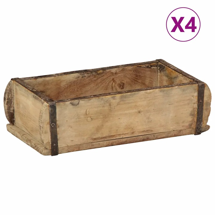 Поднос 4 pcs, vidaXL, Кафяво 30 x 15 x 9 см Солидно възстановено дърво
