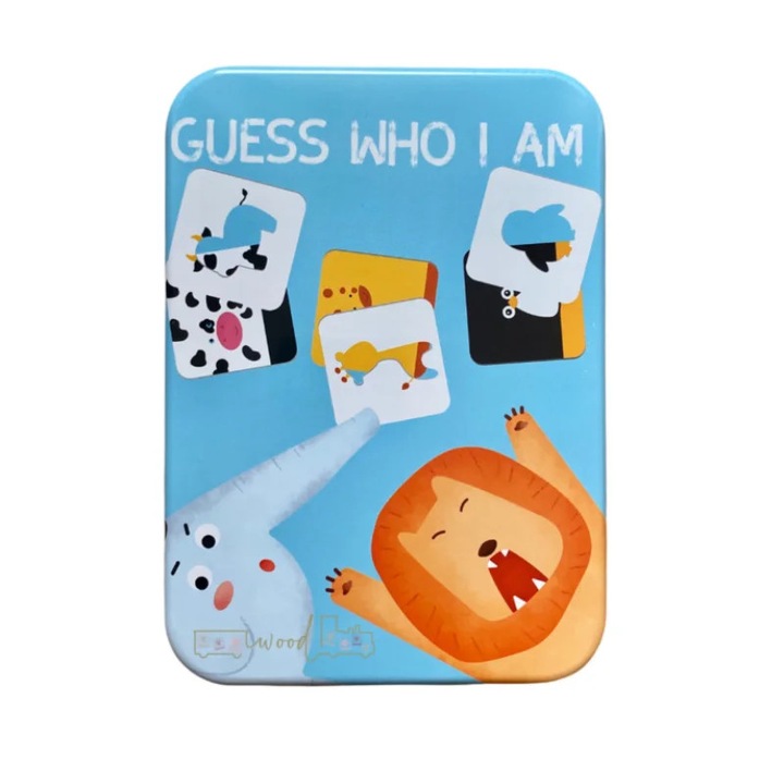 Puzzle pentru copii, Stuniko®, Joc de asociere si invatare a animalelor cu plane model, Guess who i am, cutie metalica, Dezvoltare Cognitiva si Motricitate, 24 piese, 3 ani+