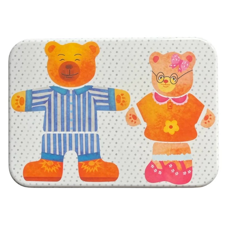 Puzzle magnetic de asociere pentru copii, Stuniko® model cu ursuleti, educativ, cutie metalica, Dezvolta motricitatea, 36 piese, 3 ani+
