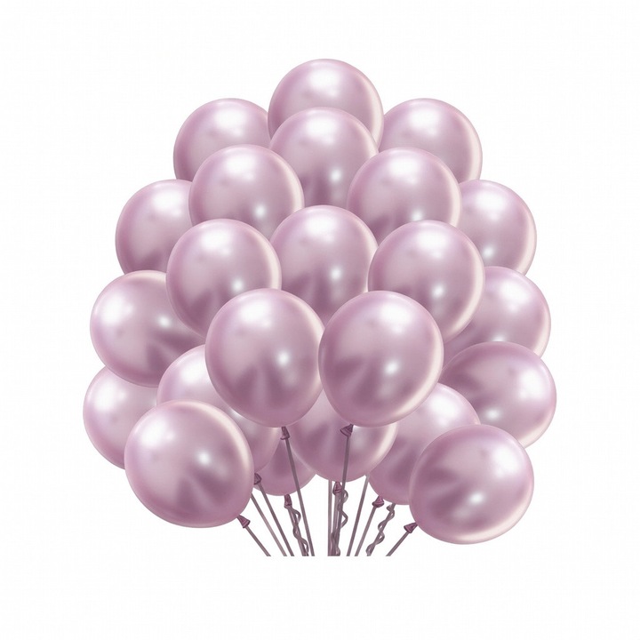 Set 50 Baloane Metalizate Roz OLOEY®, 25 cm (10 inch), Latex Natural Premium Perlat, pentru Petreceri si Evenimente