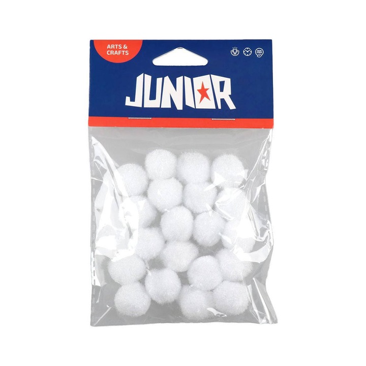 Pompoane decorative Junior, 20 mm, albe, 20 bucăți