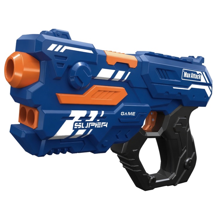 Pistol cu Glonte Moi EVA Super Shoot, Manual, 14 Glonte Incluse, Joaca Activa in Aer Liber, Sigur pentru Copii +8 ani