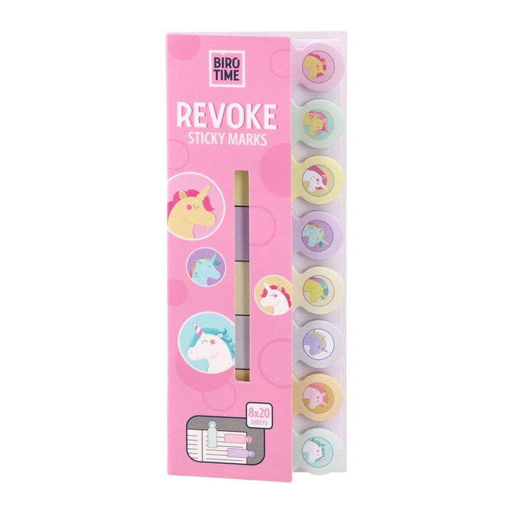 Indecși autoadezivi Biro Time Revoke, unicorn, 8 tipuri x 20 de coli