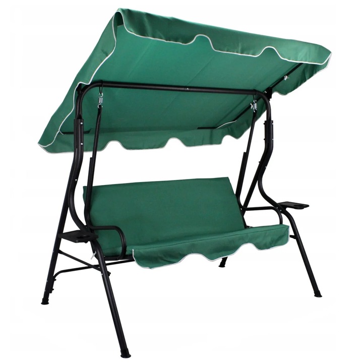 Leagan balansoar gradina Brius, 3 locuri, acoperis reglabil, verde, dimensiuni 40x45x130cm