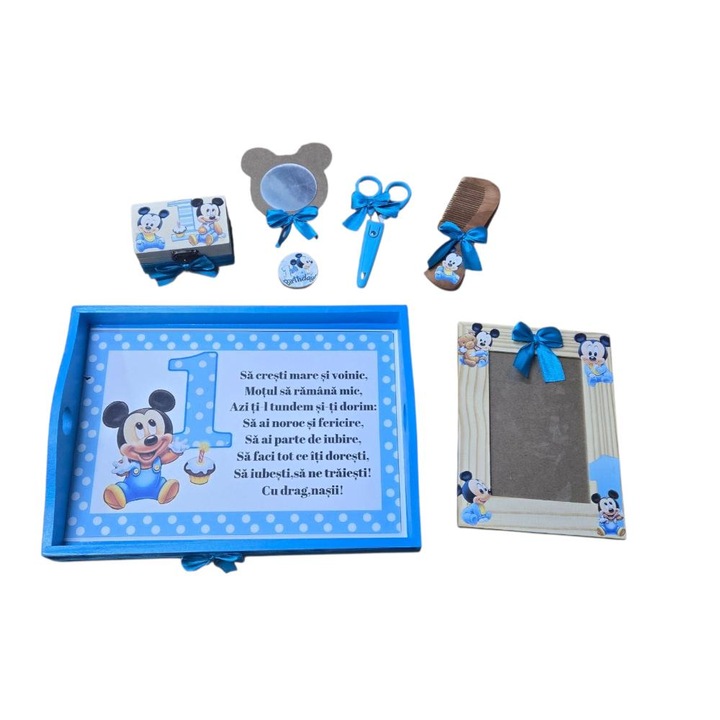 Set Tavita pentru mot 6 piese din lemn Mickey Mouse, jucării interactive, băieți, 1 an