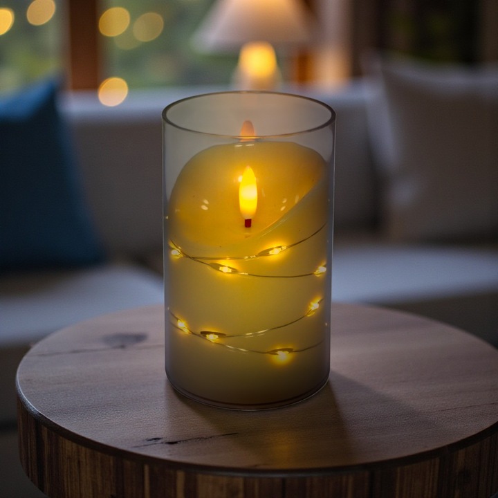 Lumanare decorativa LED cu suport transparent, 12,5 cm, lumina calda, CH871