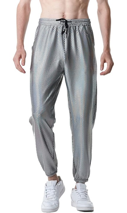 Pantaloni bărbați LucMatton, argintii-negre, talie elastică reglabilă, material respirabil, mărimea XL