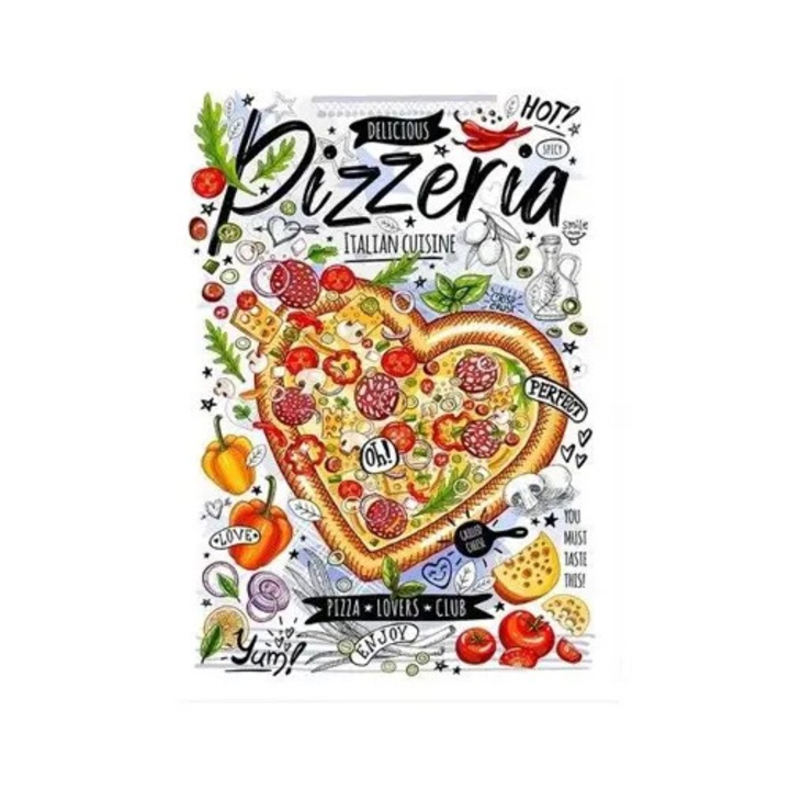 Vintage Dekor Fémtábla, Delicious Pizzeria felirat, retro hangulatú kialakítás 20x30cm