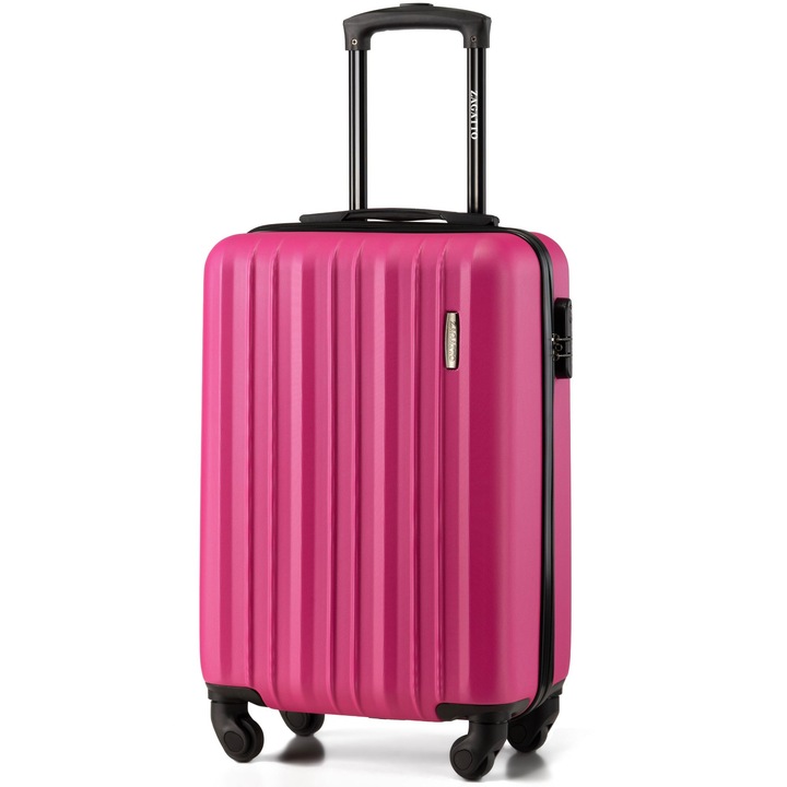 Repülőgép kabinbőrönd, Zagatto®, Bőrönd mérete 56x36x20, Kicsi és könnyű bőrönd, Kézipoggyász, Wizz Air, Ryanair, Teleszkópos fogantyú, kabinbőrönd, Számzár, ABS, 4 db 360 fokban forgó kerék, 34.3L, 10kg, ZG509C Fresh Rose