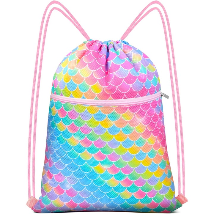 Rucsac cu snur Tinalenne, imprimeu unicorn curcubeu, rezistent la apa