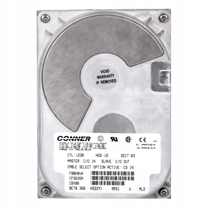 Merevlemez 3.5'' Conner CABO CFS635A 635MB ATA 3600RPM