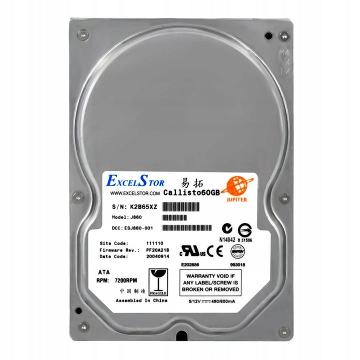 Merevlemez belső, ExcelStor Callisto J860, 60GB, 7200 RPM, 2MB gyorsítótár, 3.5"
