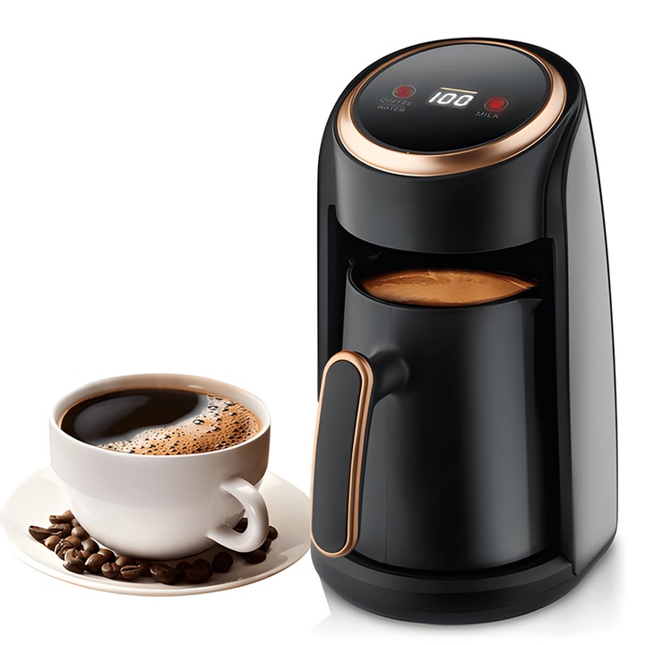 Espressor Multifunctional Teno®, incalzitor lapte, filtru de ceai, cafea, capacitate ridicata, usor de utilizat, afisaj digital, 300 ml, negru