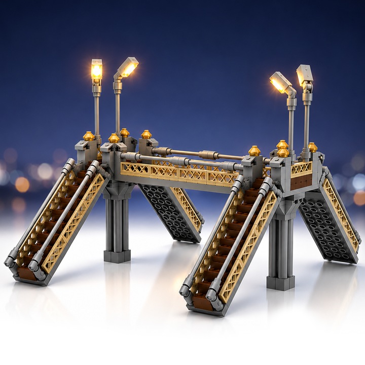 Építőkészlet, Gyalogos felüljáró, Excitat®, 307 darab, utcai világítással együtt, LEGO-kompatibilis, Ideális ajándéknak
