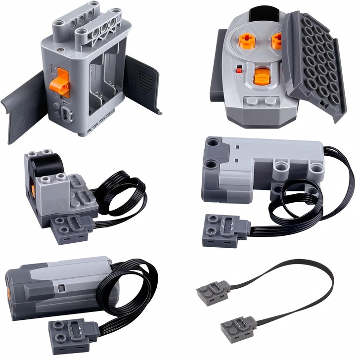 Set Motorizare Wireless 6 Piese, Wulnar, MotorM, Motor Servo, Telecomanda, Leduri, Cutie Baterii 6xAA, Leduri, CompatibilLego