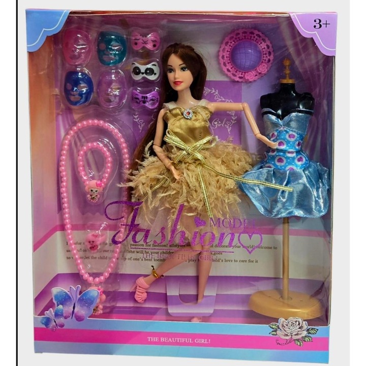 Păpușă fashion articulată Piccolino cu accesorii și rochii elegante, 3 ani