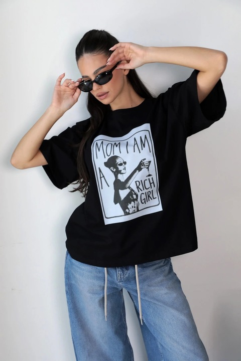Tricou de damă KARMA Rich Girl, Negru