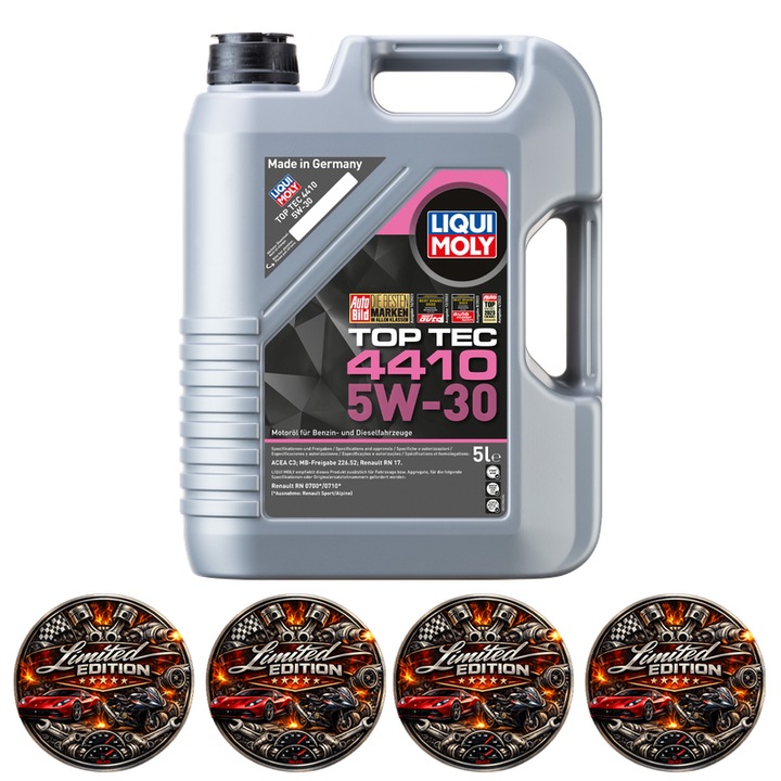 Ulei Motor Liqui Moly Top Tec 4410 5W-30 Full Sintetic, Special pentru Renault, 5 L, 4x Stickere auto