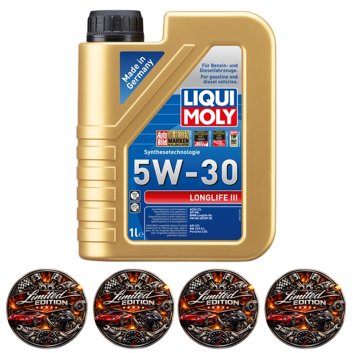 Ulei Motor Liqui Moly Longlife III 5W-30, Full Sintetic, VW 504 00 / 507 00, BMW LL-04, 1L, 4X Stickere auto