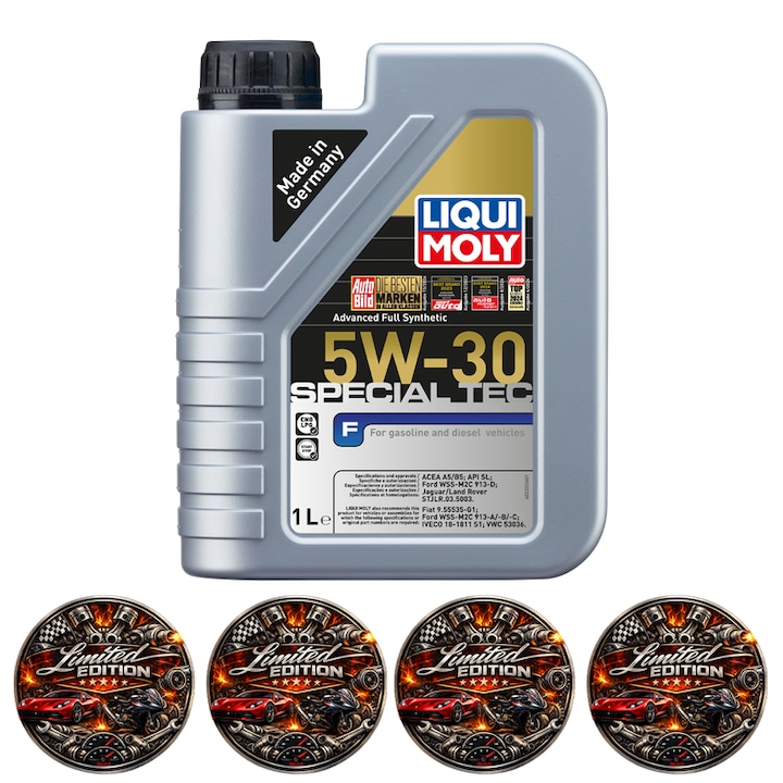 Ulei motor Liqui Moly Special Tec F 5W-30, 1L, Full Sintetic, Ford WSS-M2C 913-D, ACEA A5/B5, pentru motoare benzina si diesel, 4x Stickere auto