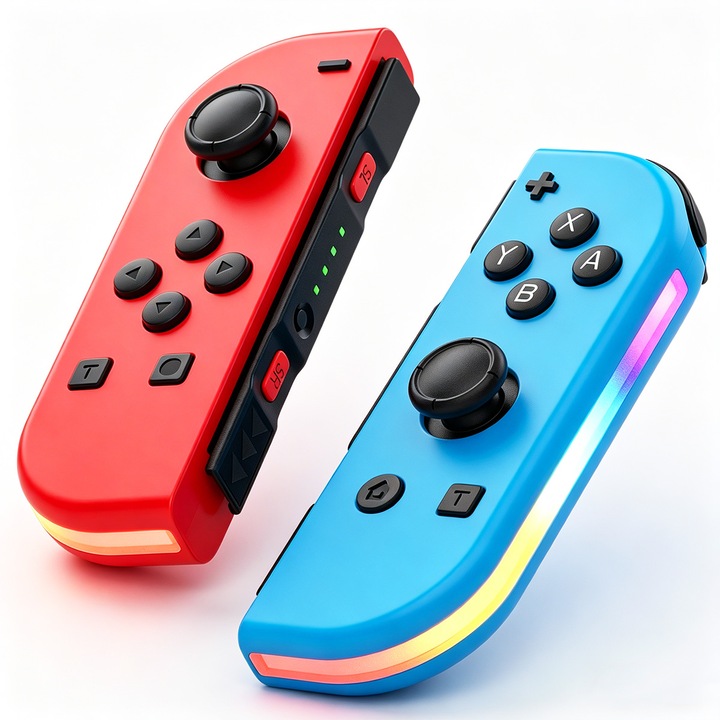 RGB vezeték nélküli játékvezérlő (kompatibilis Nintendo Switch/OLED/LITE konzolokkal), Joy-Con vezérlő, joystick, dupla rezgés, turbó, két vezérlőből álló készlet, piros + kék