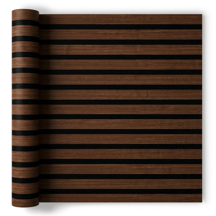 ZMR Öntapadós Rugalmas Falpanel, 3D PVC Panel, Sötét Tölgy Szín, Matt Fekete Mélyített Hornyok, 60x300 cm, 3mm Vastagság, Vízálló, DIY Szerelés, V0601-20 Modell