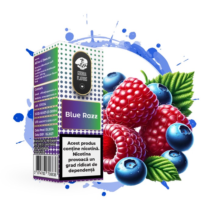 Lichid tigara electronica GuerraLiq SALT Blue Razz 10ml, 20mg