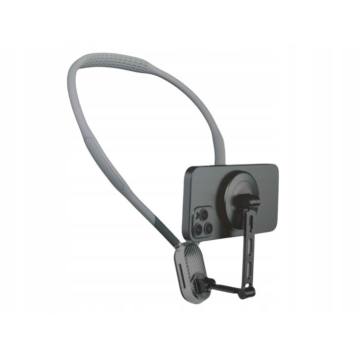 Mágneses telefontartó nyakra, Zola, rugalmas, vízszintes/függőleges forgatás, csúszásgátló gumi, hossza 66 cm