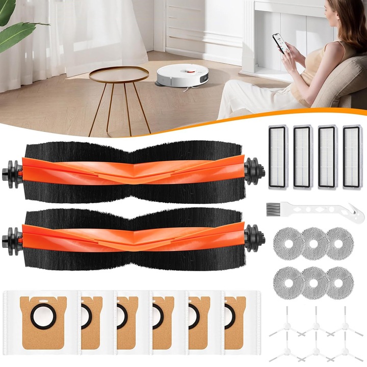 Accesorii Aspirator Pentru Xiaomi X20+/X10 Plus/X20 Plus/Dreame L10s Ultra Gen 2/L10s Pro Ultra, Piese De Schimb Pentru Aspirator Robot, 2 Perii Principale, 6 Lavete Din Microfibra, 6 Saci De Praf