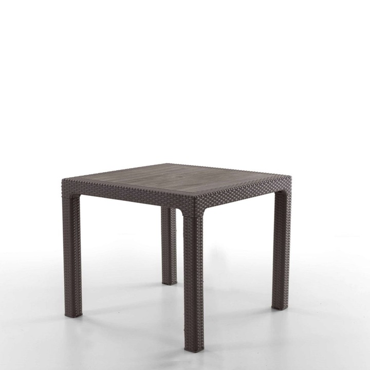 Kültéri/Kerti asztal, 90 x 90 cm, 4 személyes, rattan hatású, Barna