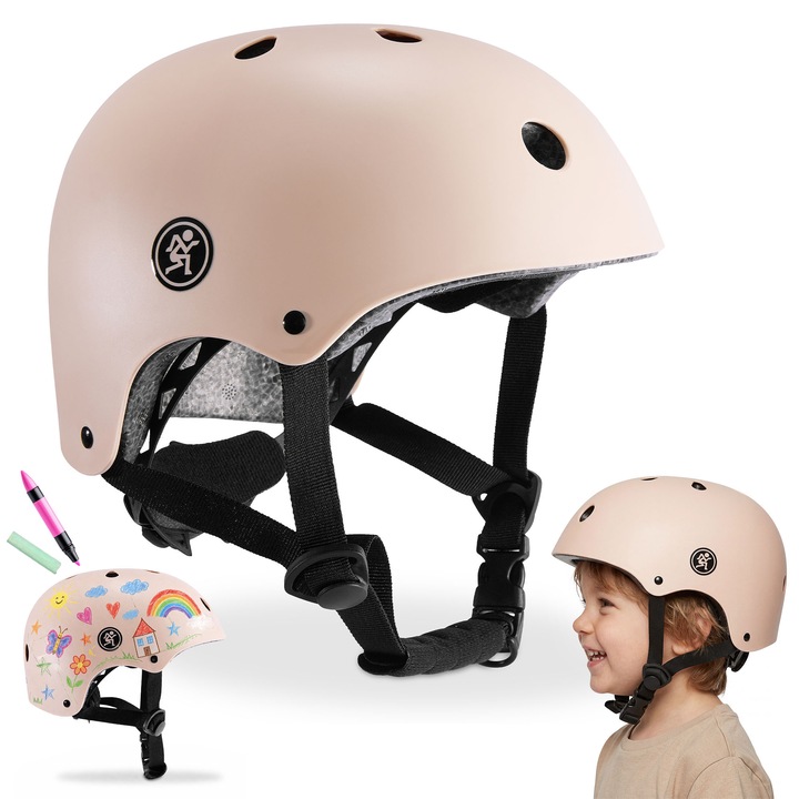 Casca protectie copii HyperMotion, marime S 46–56 cm, 2–8 ani, finisaj mat, personalizabila, bicicleta/trotineta/role, bej