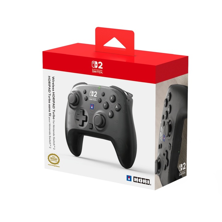 Controler wireless, HORI Horipad Turbo Wireless, Nintendo Switch 2, Switch, Switch Lite, Oficial, Negru