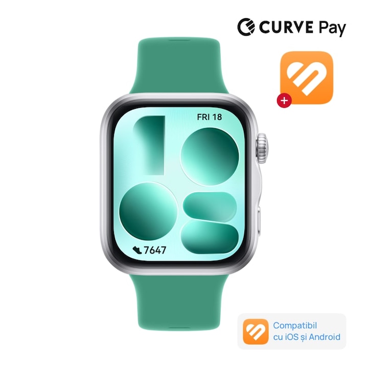 Smartwatch HUAWEI Watch Fit 5, Silver Aluminium with Green Fluoroelastomer Strap + 1 Month Health+